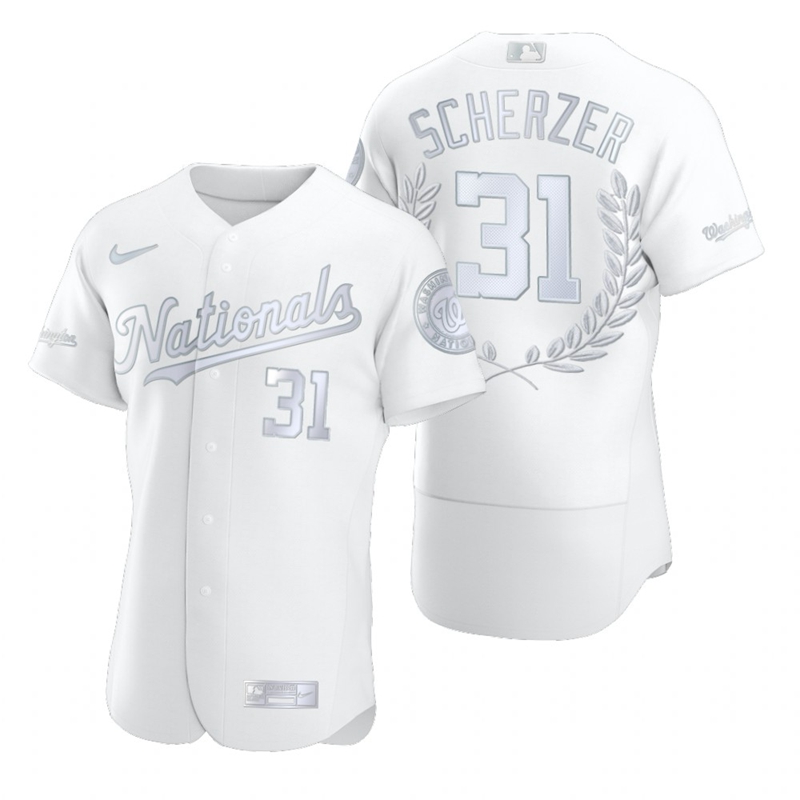 Washington Nationals 31 Max Scherzer Men Nike Platinum MLB MVP Limited Player Edition Jersey